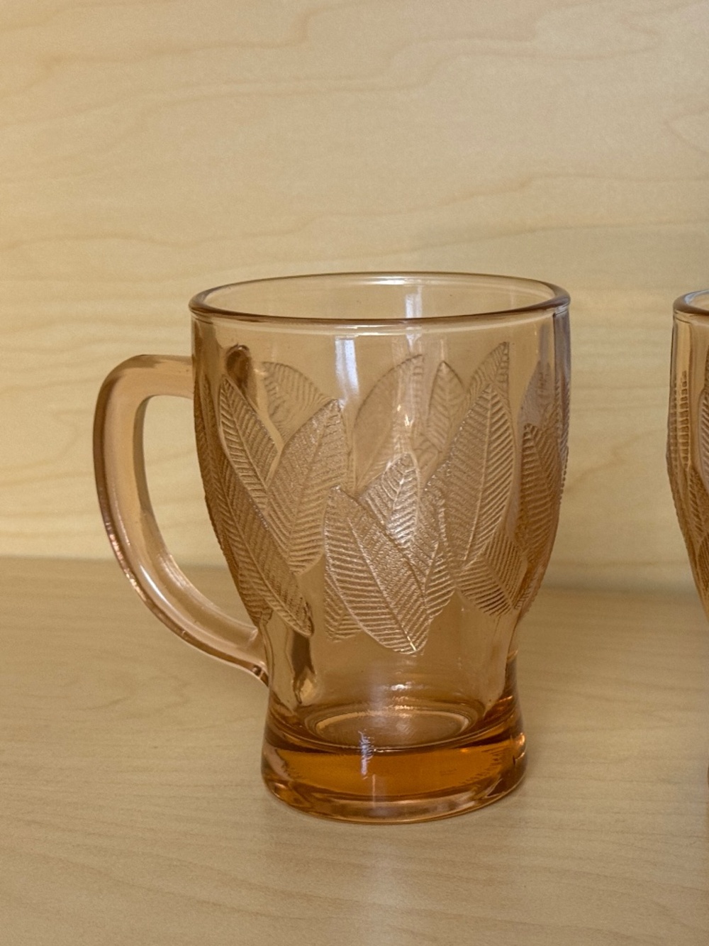 1980s KIG Indonesia Hibiscus Rose Pressed Glass Coffee Mugs Hibiscus Tropical Le